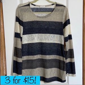 12PM Striped Lightweight Tunic Sweater with Elbow Patches, Medium